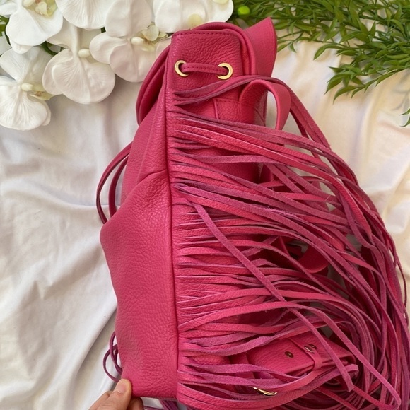 Paris Valtadoros Mykonos Fuchsia Pebbled Leather Fringe Small Staple Backpack main image 4